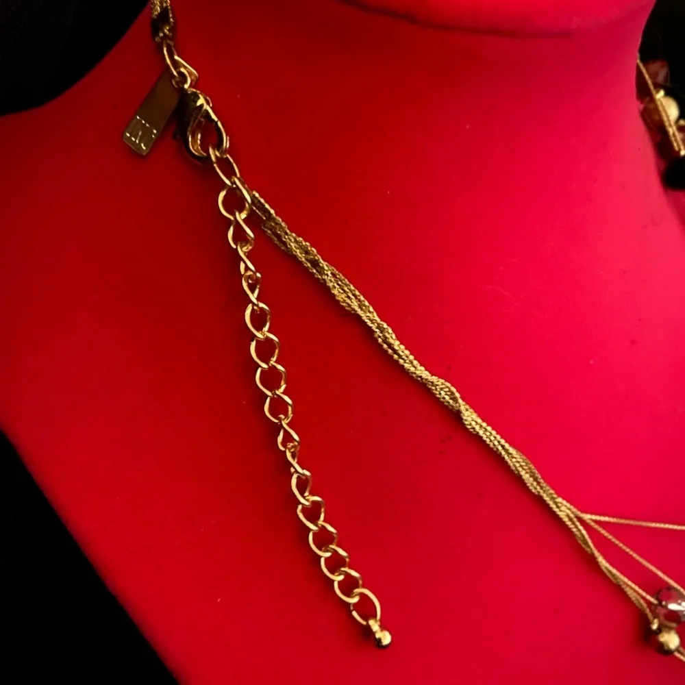 INC Gold Multi Strand Bauble Statement Necklace Red Black Crystal